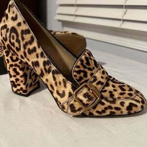 Sam Edelman Brown Animal Print Chunky Heel Pumps